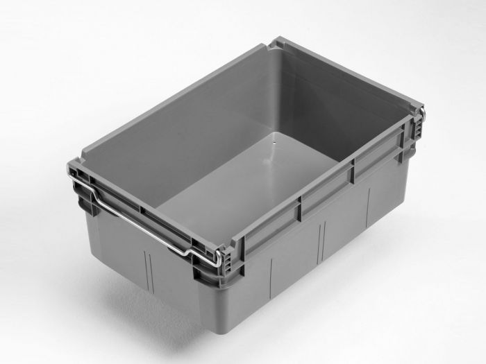Caja encajable sobre barras abatibles 45L, 600x400x237 mm, gris