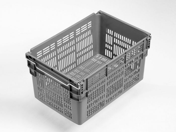 Caja encajable sobre barras abatibles 60L, 600x400x310 mm, perfurado gris