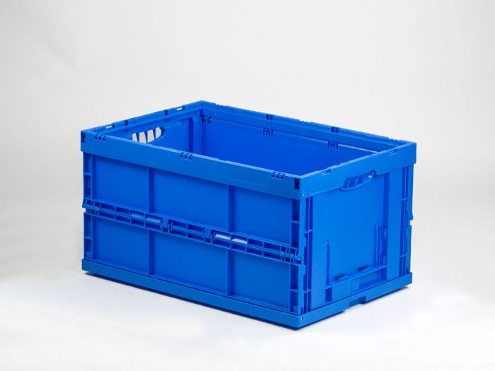 Caja plegable 600x400x320 mm, 66 L com 2 asas abiertas azul