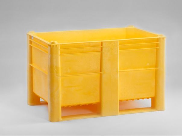 Caja-palet higiénicas 1200x800x740 mm520 L cerrada 2 patines amarillo