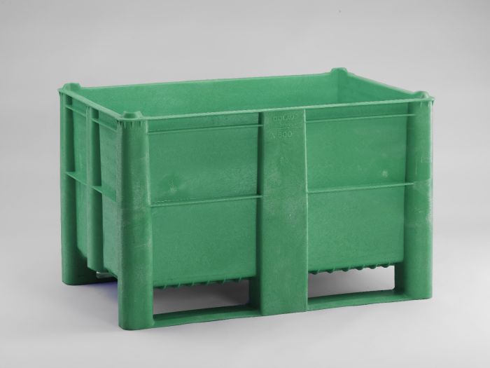 Caja-palet higiénicas 1200x800x740 mm520 L cerrada 2 patines verde