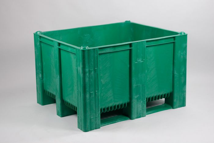 Caja-palet 1200x1000x760 mm630 L cerrada 3 patines verde