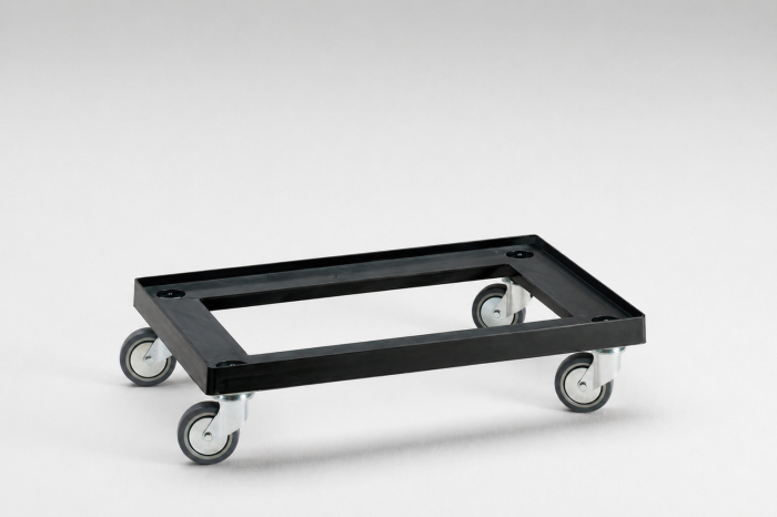 Transportroller met open dek, 600x400 mm, 4 zwenkwielen zwart 