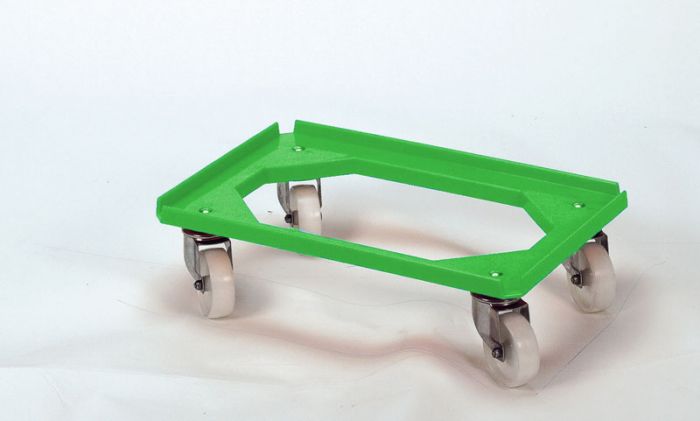 Kunststof transportroller, 600x400 mm open dek, inox zwenkwielen, groen