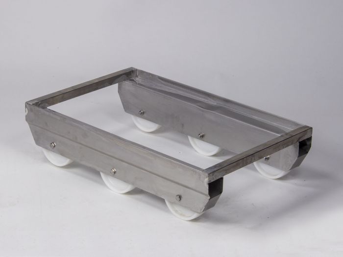 Stainless steel tiltable transport trolley on 6 wheels