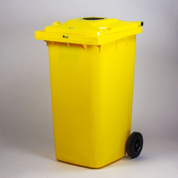 Contenedor de residuos con cerradura y roseta de vidrio, amarillo