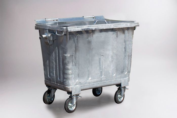 Contenedor en acero galvanizado con 4 ruedas, 660 l., DIN
