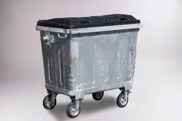 Contenedor en acero galvanizado, 660L DIN,tapa con doble pared negra