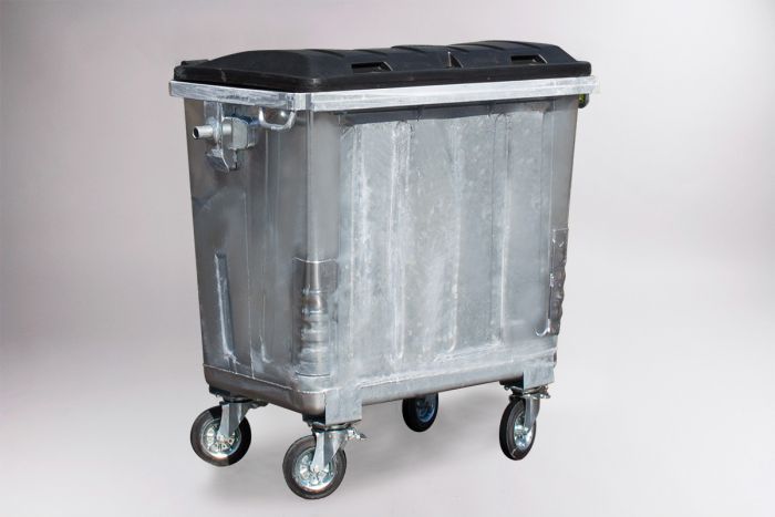Contenedor en acero galvanizado, 770L DIN,tapa con doble pared negra