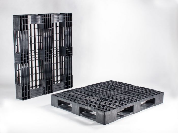 Palet 1200x1000x150 mm piso c patines perforado PO reciclado negro