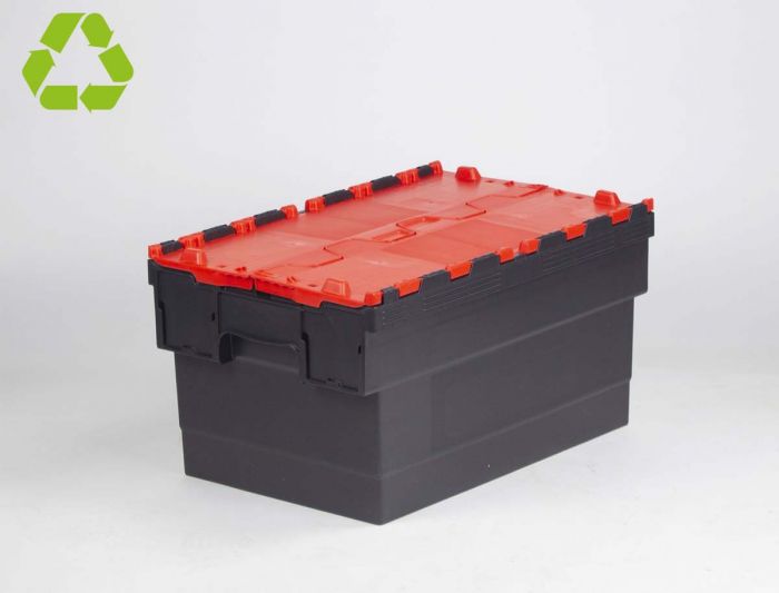Caja distribución apilable 55 L 600x400x320 mm negro c tapa rojo