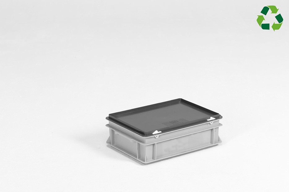 Caja apilable 400x300x135 mm, E-line 10 L con tapa gris