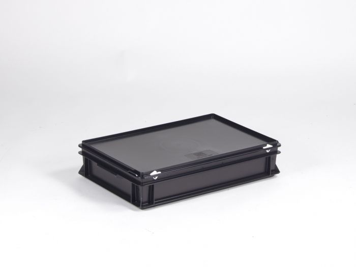 Caja apilable 600x400x135 mm, 20L con tapa negro, ESD