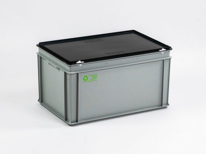 Caja apilable 600x400x340 mm, 60L con tapa gris-negro