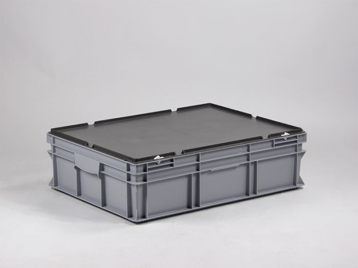 Caja apilable 800x600x220 mm, 90 L con tapa gris