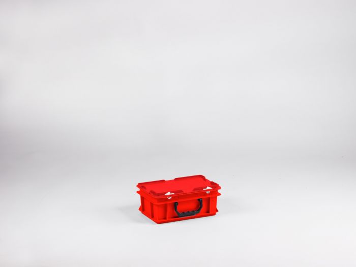 Maleta apilable 5L 300x200x135 mm, tapa bisagras cierres con 1 asa rojo