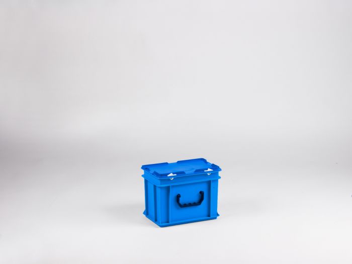 Maleta apilable 9L 300x200x235 mm, tapa bisagras cierres con 1 asa azul