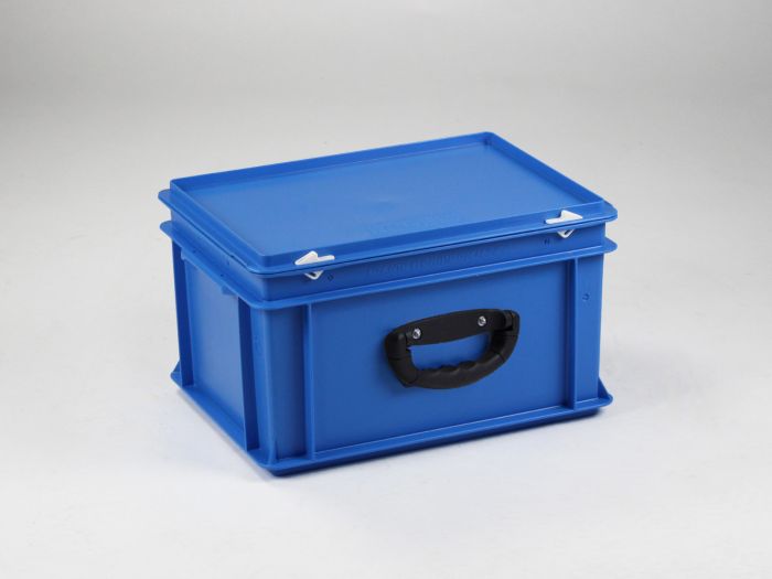 Maleta apilable 20L 400x300x235 mm tapa bisagras cierres con asa reforzada azul