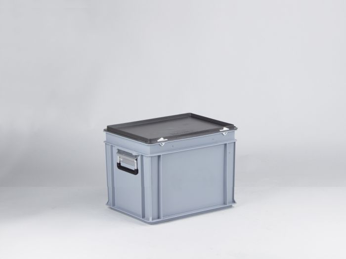 Maleta apilable 24L 400x300x285 mm tapa bisagras cierres con 2 asas reforzadas gris