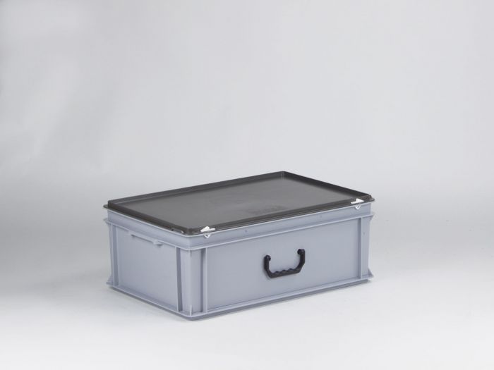 Maleta apilable E-Line 40L 600x400x235 mm, con asa PP reciclado gris
