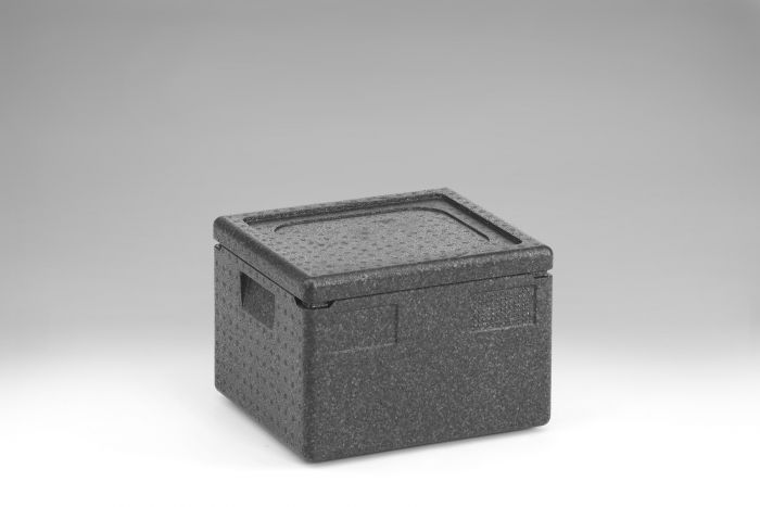Caja isotérmica em EPP, 390x330x280 mm, 19 L, c tapa, gris oscuro