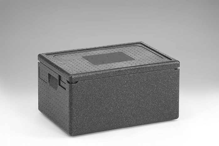 Caja isotérmica em EPP, 600x400x320 mm, 46 L, c tapa, gris oscuro
