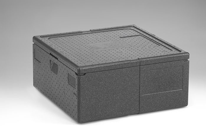 Caja isotérmica em EPP, 665x665x310 mm, 92 L, c tapa, gris oscuro