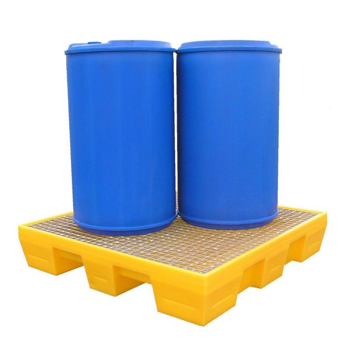 Retention bin 1250x1250x240 mm 220 liters, yellow, with galvanised steel grid