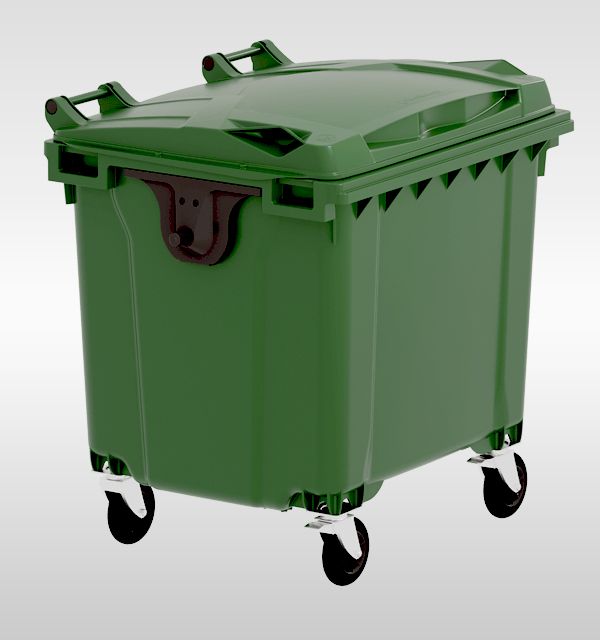4-Wheel container 1100L, green
