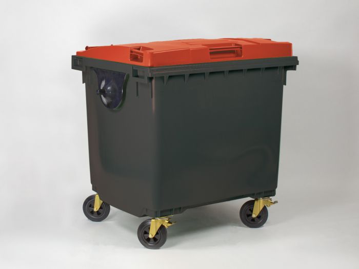 Contenedor 1000L, 1370x1085x1315 mm., gris oscuro/ rojo