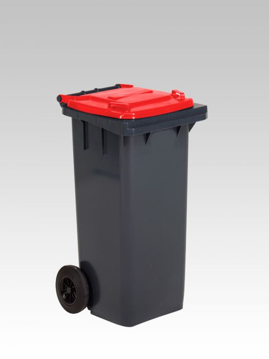 Contenedor 120 L, 2 ruedas, gris oscuro/ rojo