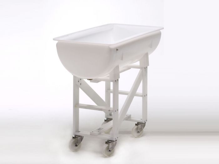 Plastic carrier for mixing bin 100 L on 4 inox wheels, colour white