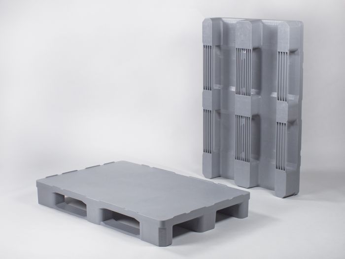 Palet higiénica 1200x800x1500 3 patines piso cerrado con reborde gris