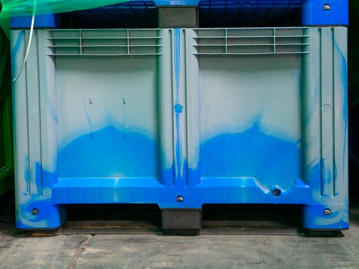 Caja-palet 610 L, 1200x1000x760 mm, cerrada, 3 patines, gris, USADO