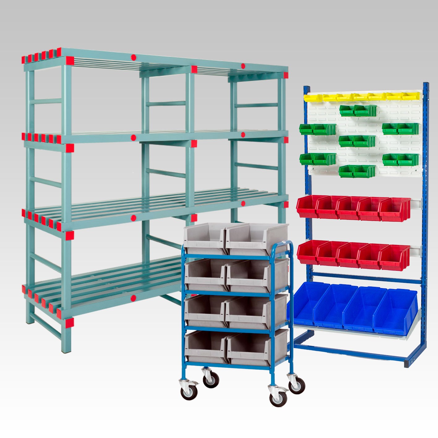 cajas y estantes de almacenaje
